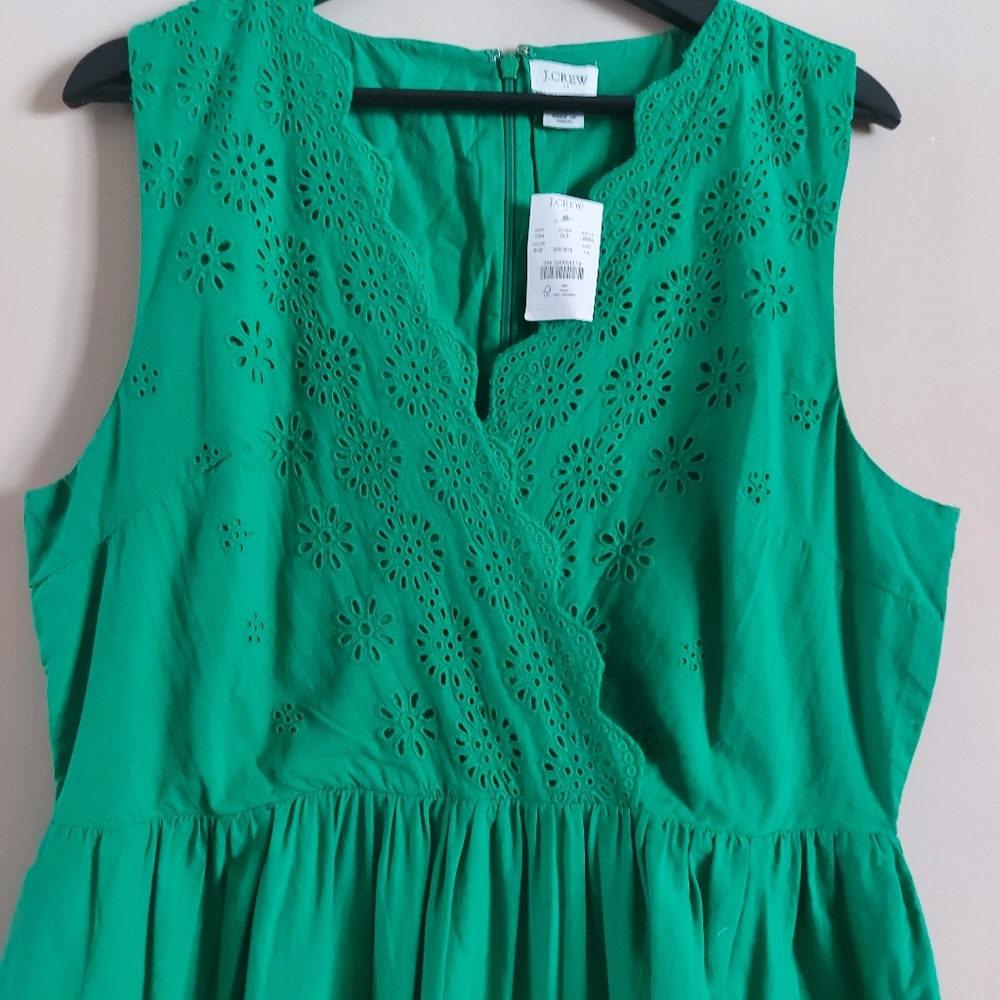 J.Crew v neck scalloped edge green dress - Picture 3 of 7